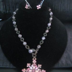 Pink Crystal Necklace & Earrings By Cookie Lee